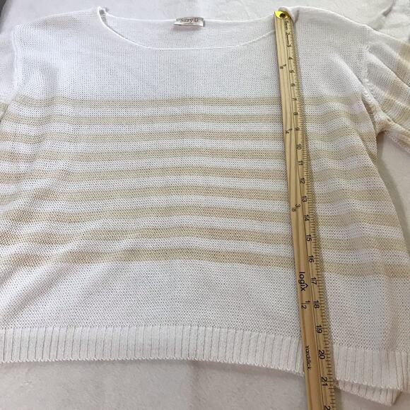 Suzy D London knit striped sweater dramatic sleeves beach coastal lightweight - Picture 6 of 10